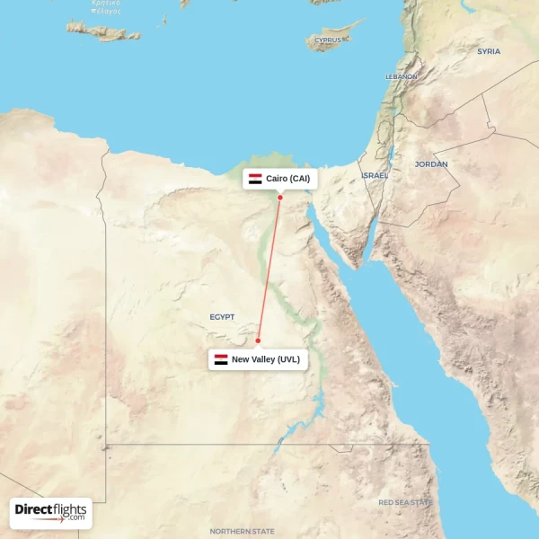 Cairo - New Valley direct flight map