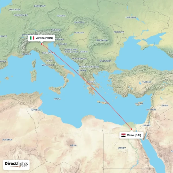 Cairo - Verona direct flight map