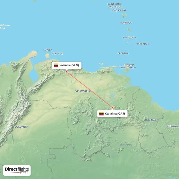 Canaima - Valencia direct flight map