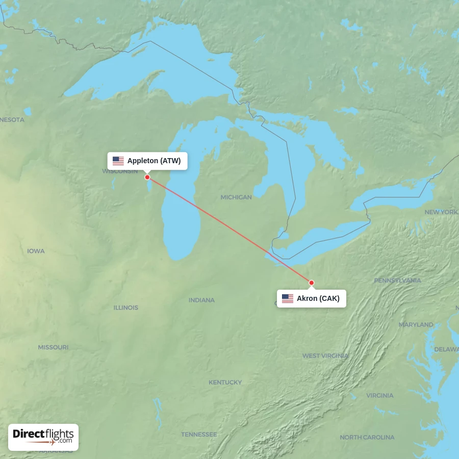 CAK - ATW route map