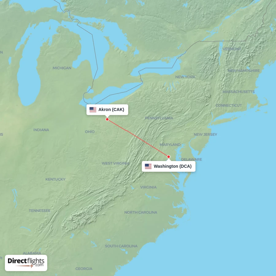 CAK - DCA route map