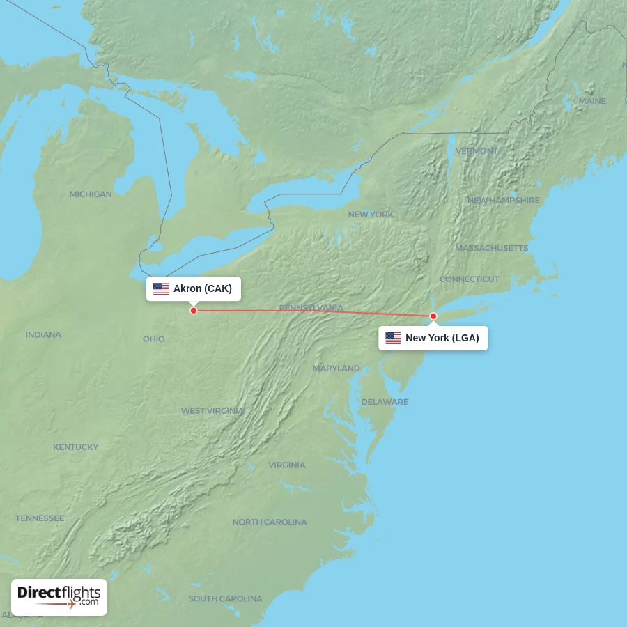 CAK - LGA route map