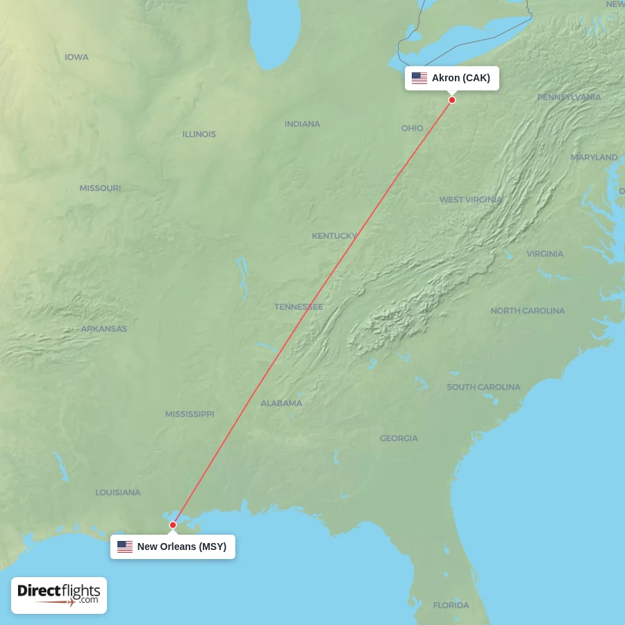 CAK - MSY route map
