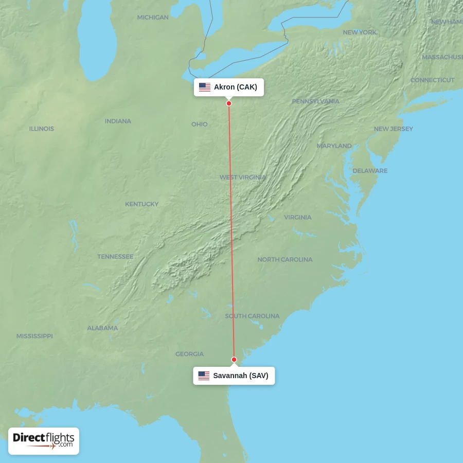 CAK - SAV route map