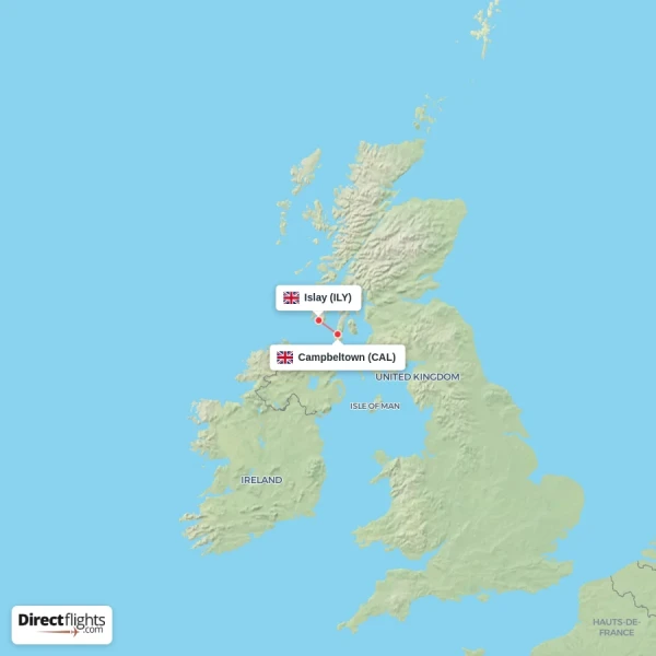 Campbeltown - Islay direct flight map
