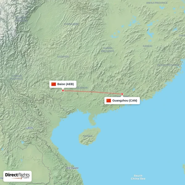Guangzhou - Baise direct flight map