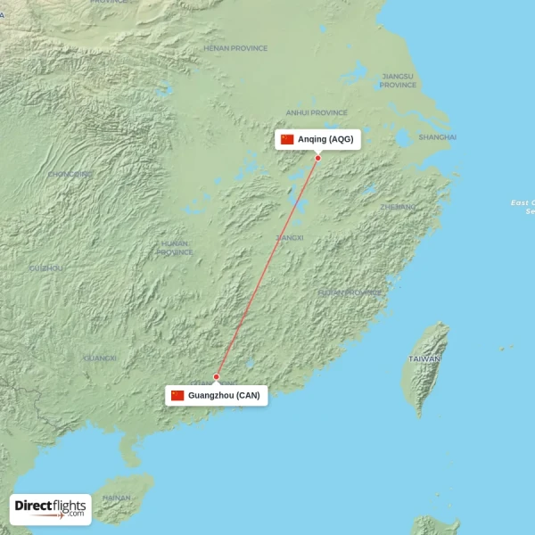 Guangzhou - Anqing direct flight map