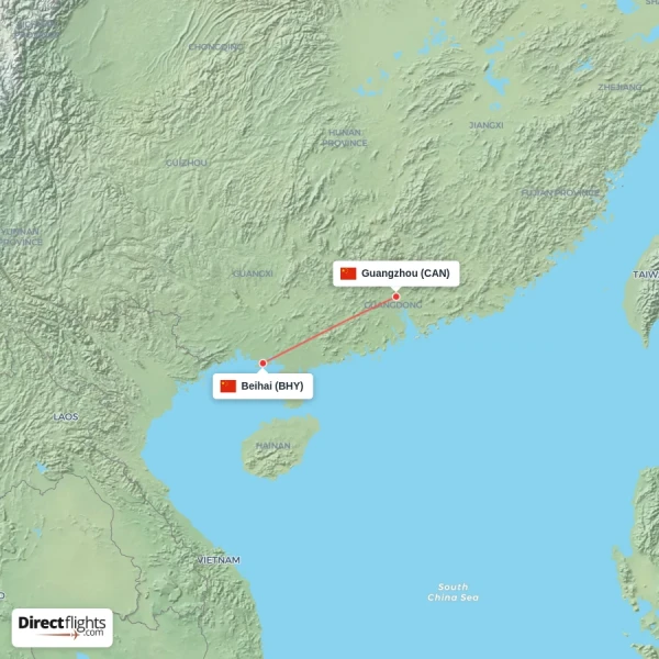 Guangzhou - Beihai direct flight map