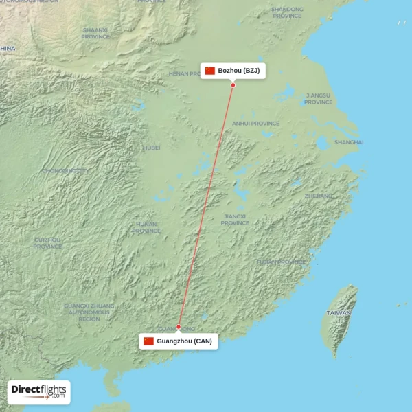Guangzhou - Bozhou direct flight map