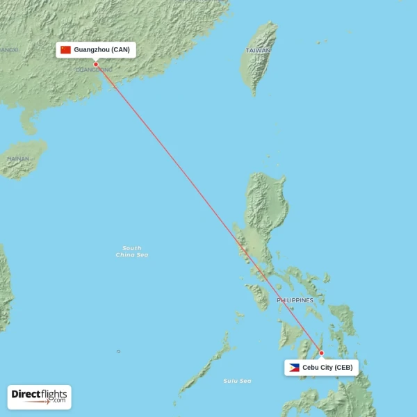 Guangzhou - Cebu City direct flight map