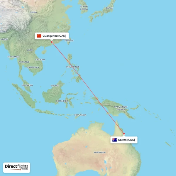 Guangzhou - Cairns direct flight map