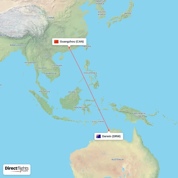 Guangzhou - Darwin direct flight map