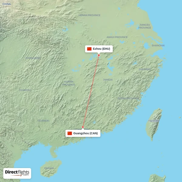 Guangzhou - Ezhou direct flight map