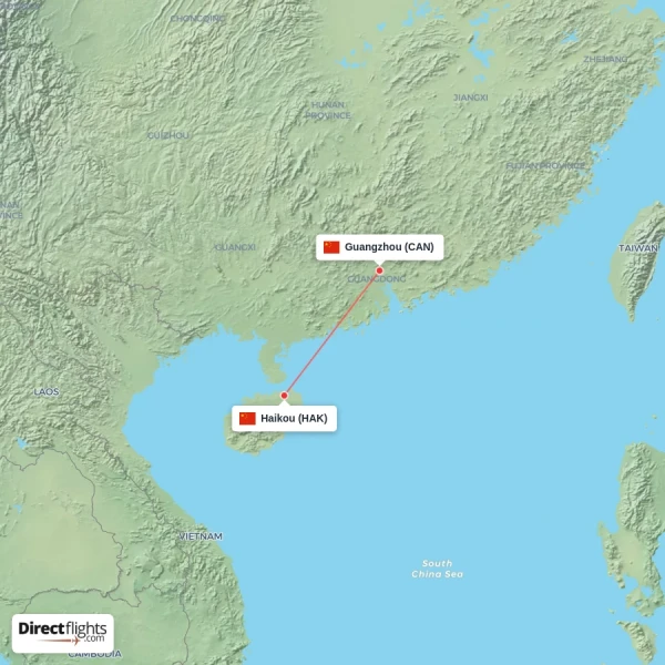 Guangzhou - Haikou direct flight map