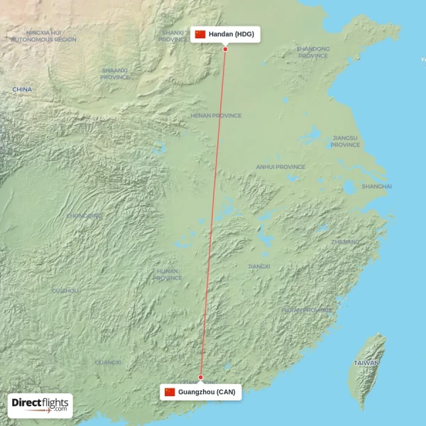 Guangzhou - Handan direct flight map