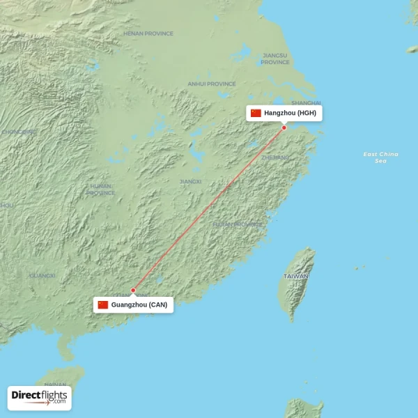 Guangzhou - Hangzhou direct flight map