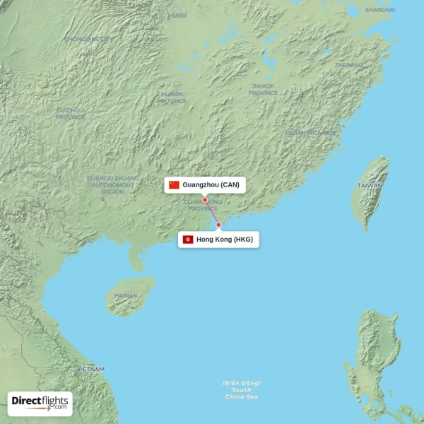 Guangzhou - Hong Kong direct flight map