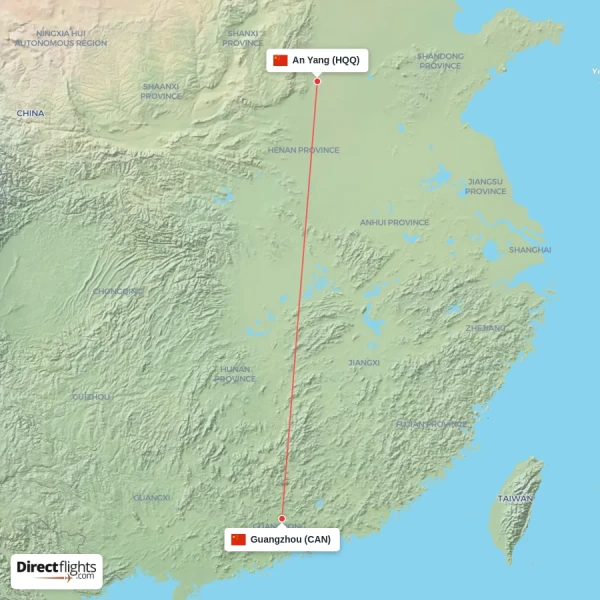 Guangzhou - An Yang direct flight map