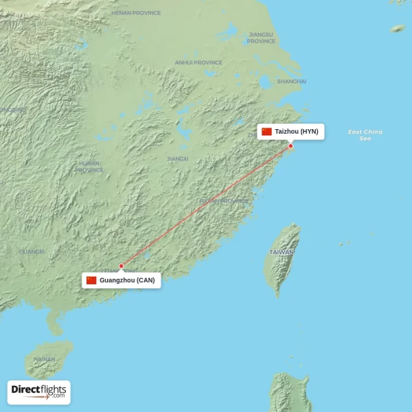 Guangzhou - Taizhou direct flight map