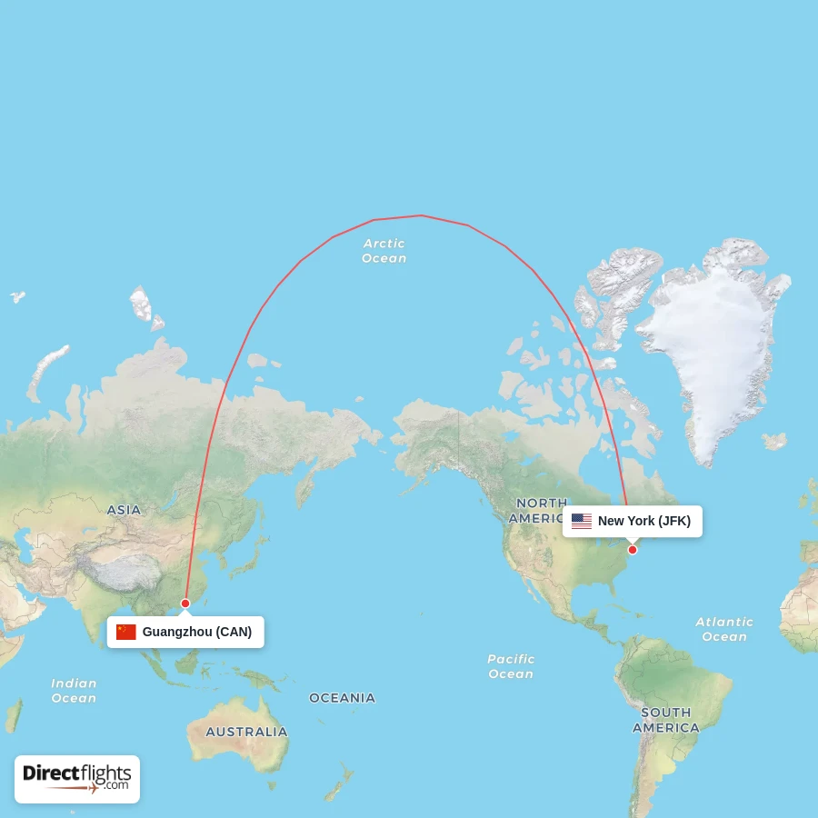CAN - JFK route map