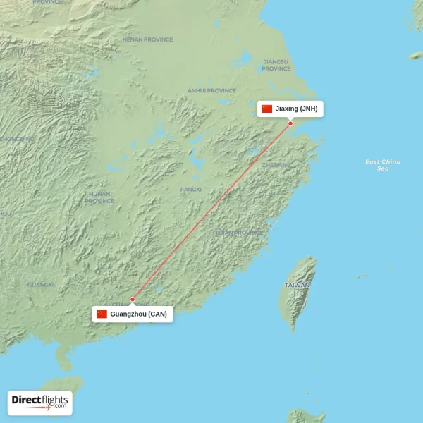 Guangzhou - Jiaxing direct flight map