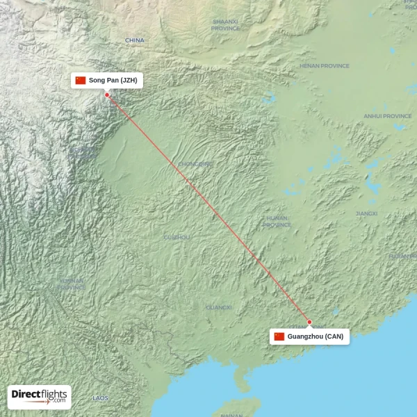 Guangzhou - Song Pan direct flight map