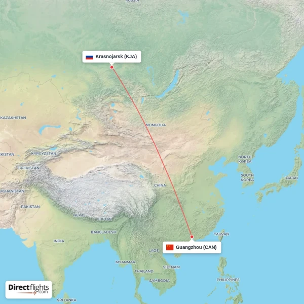 Guangzhou - Krasnojarsk direct flight map