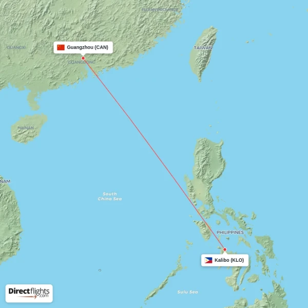 Guangzhou - Kalibo direct flight map