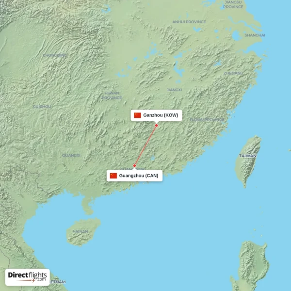Guangzhou - Ganzhou direct flight map