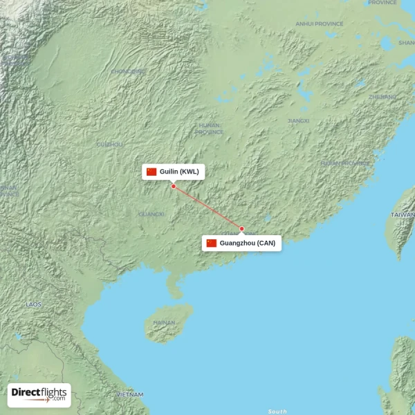 Guangzhou - Guilin direct flight map