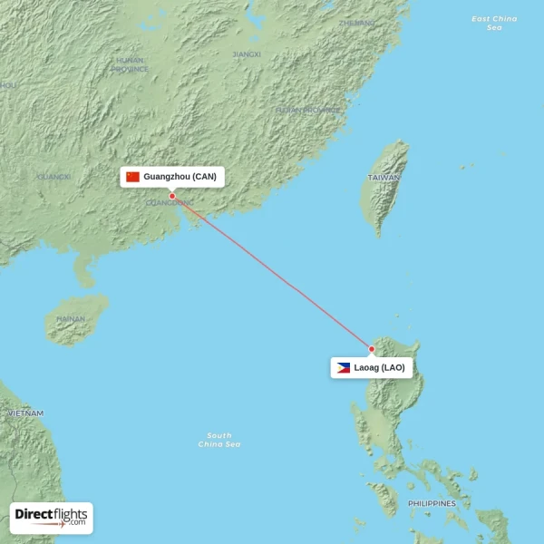 Guangzhou - Laoag direct flight map