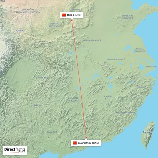 Guangzhou - Qiaoli direct flight map