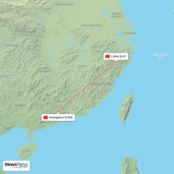 Guangzhou - Lishui direct flight map
