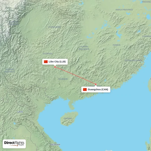 Guangzhou - Libo City direct flight map
