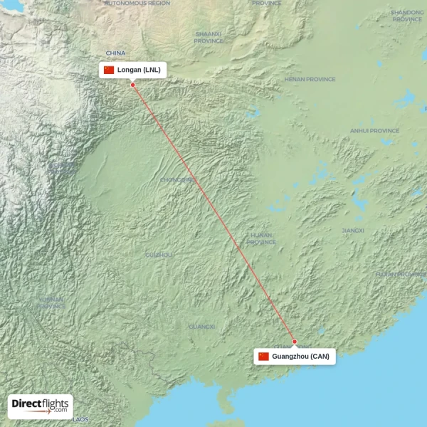 Guangzhou - Longan direct flight map