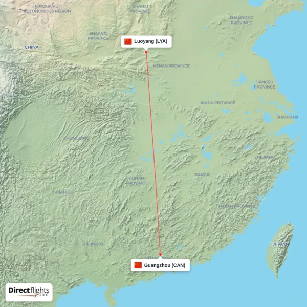 Guangzhou - Luoyang direct flight map