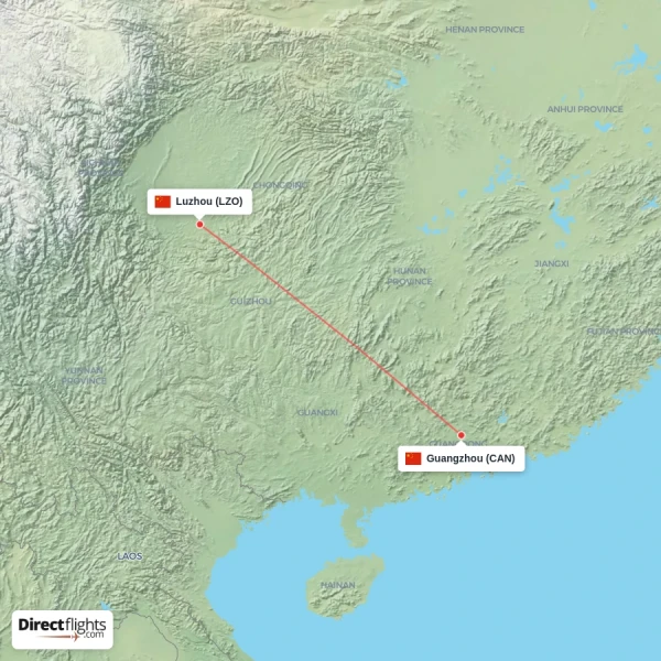 Guangzhou - Luzhou direct flight map