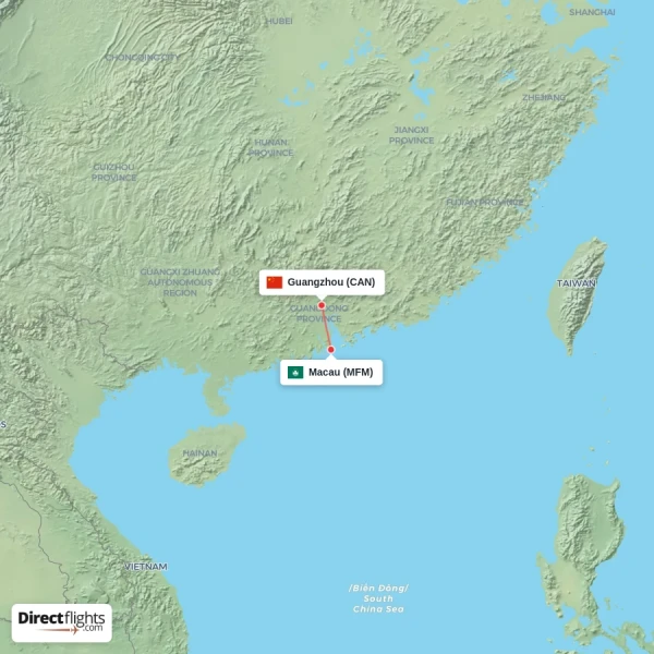 Guangzhou - Macau direct flight map