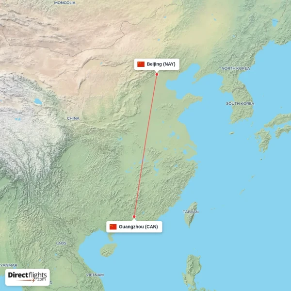 Guangzhou - Beijing direct flight map
