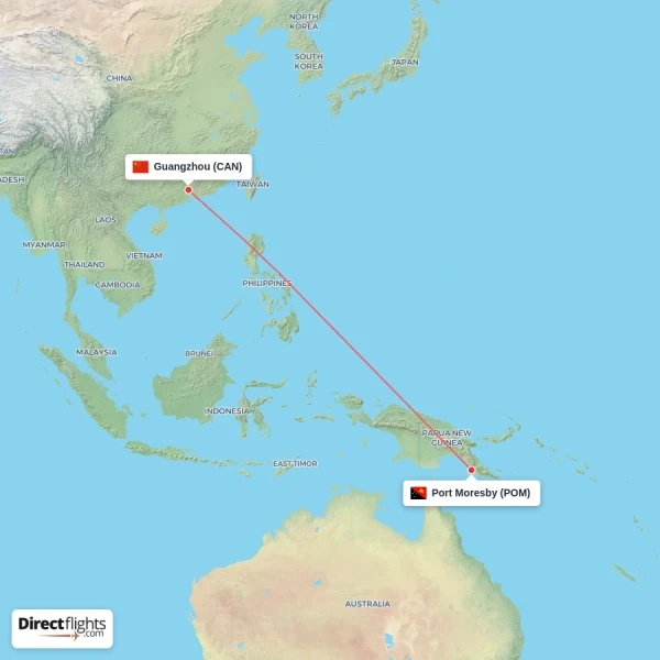 Guangzhou - Port Moresby direct flight map
