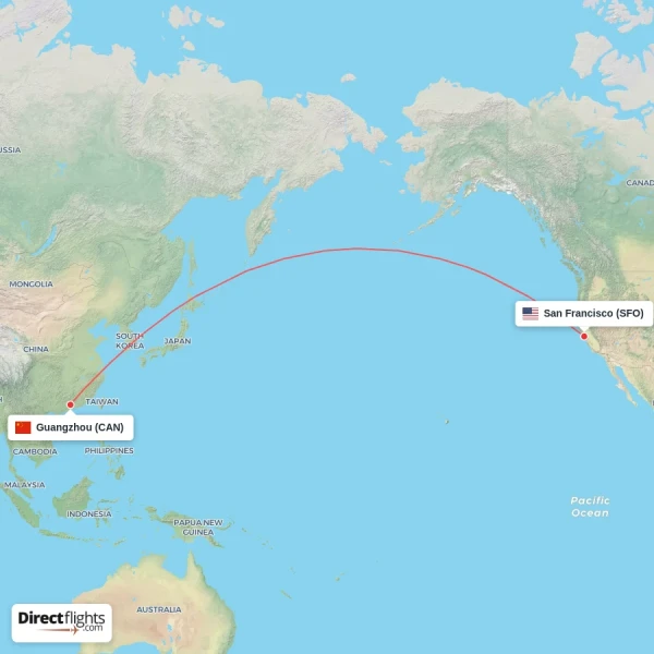 Guangzhou - San Francisco direct flight map
