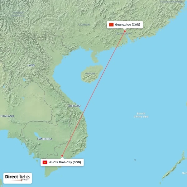 Guangzhou - Ho Chi Minh City direct flight map