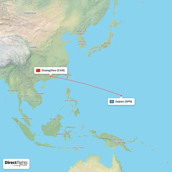 Guangzhou - Saipan direct flight map