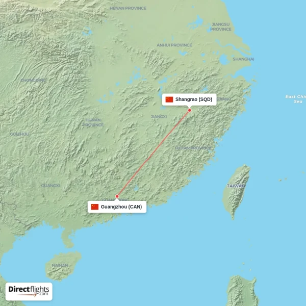 Guangzhou - Shangrao direct flight map