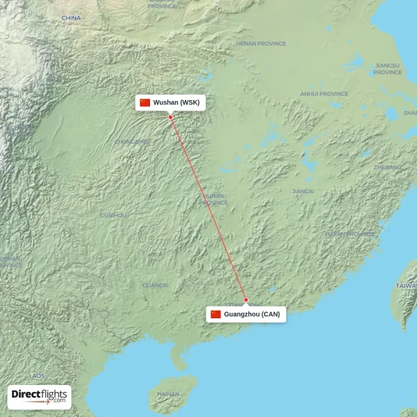 Guangzhou - Wushan direct flight map