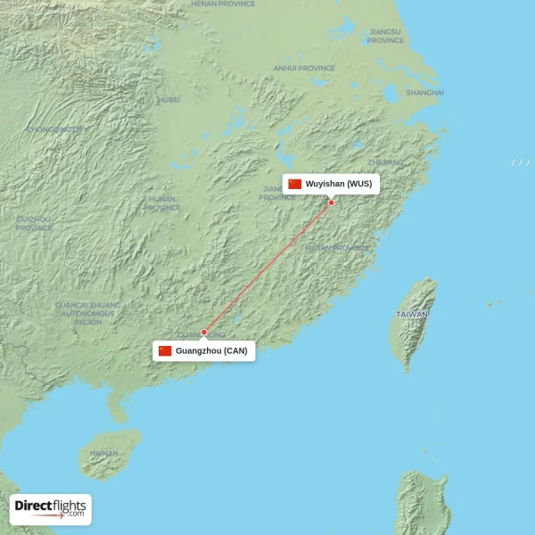 Guangzhou - Wuyishan direct flight map