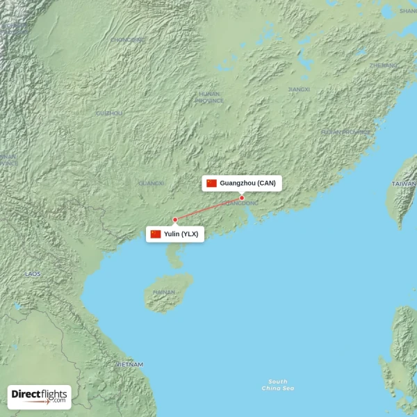 Guangzhou - Yulin direct flight map