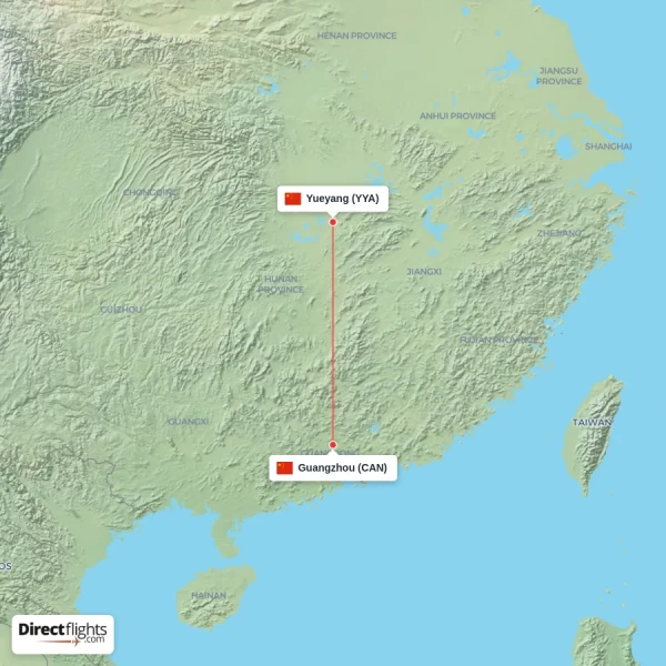 Guangzhou - Yueyang direct flight map