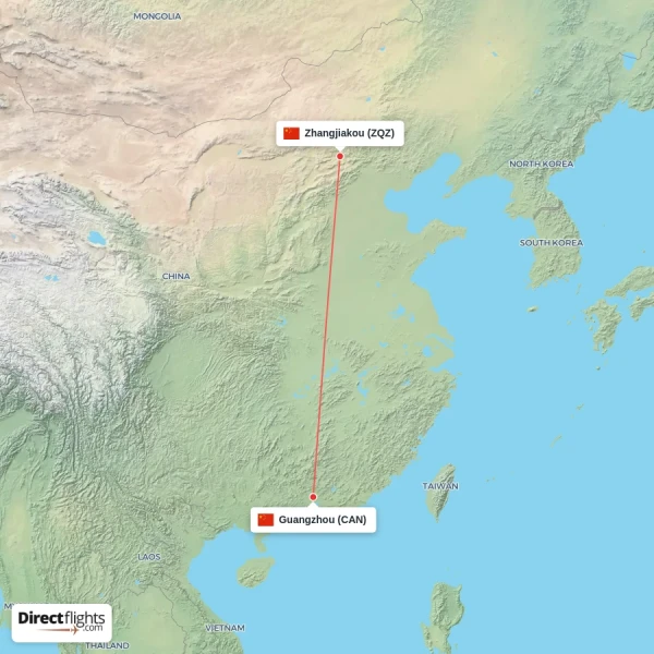 Guangzhou - Zhangjiakou direct flight map