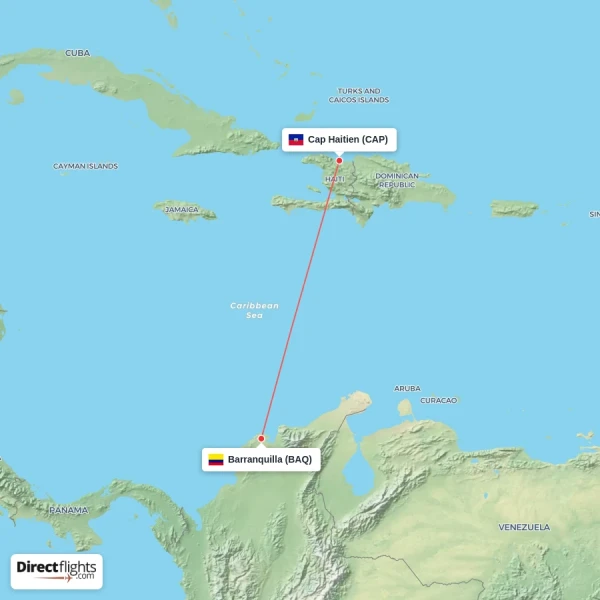 Cap Haitien - Barranquilla direct flight map